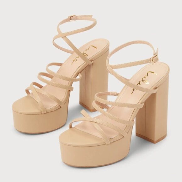 LULUS Nude Strappy Platform High Heels Beige - Size 11 - Picture 2 of 11